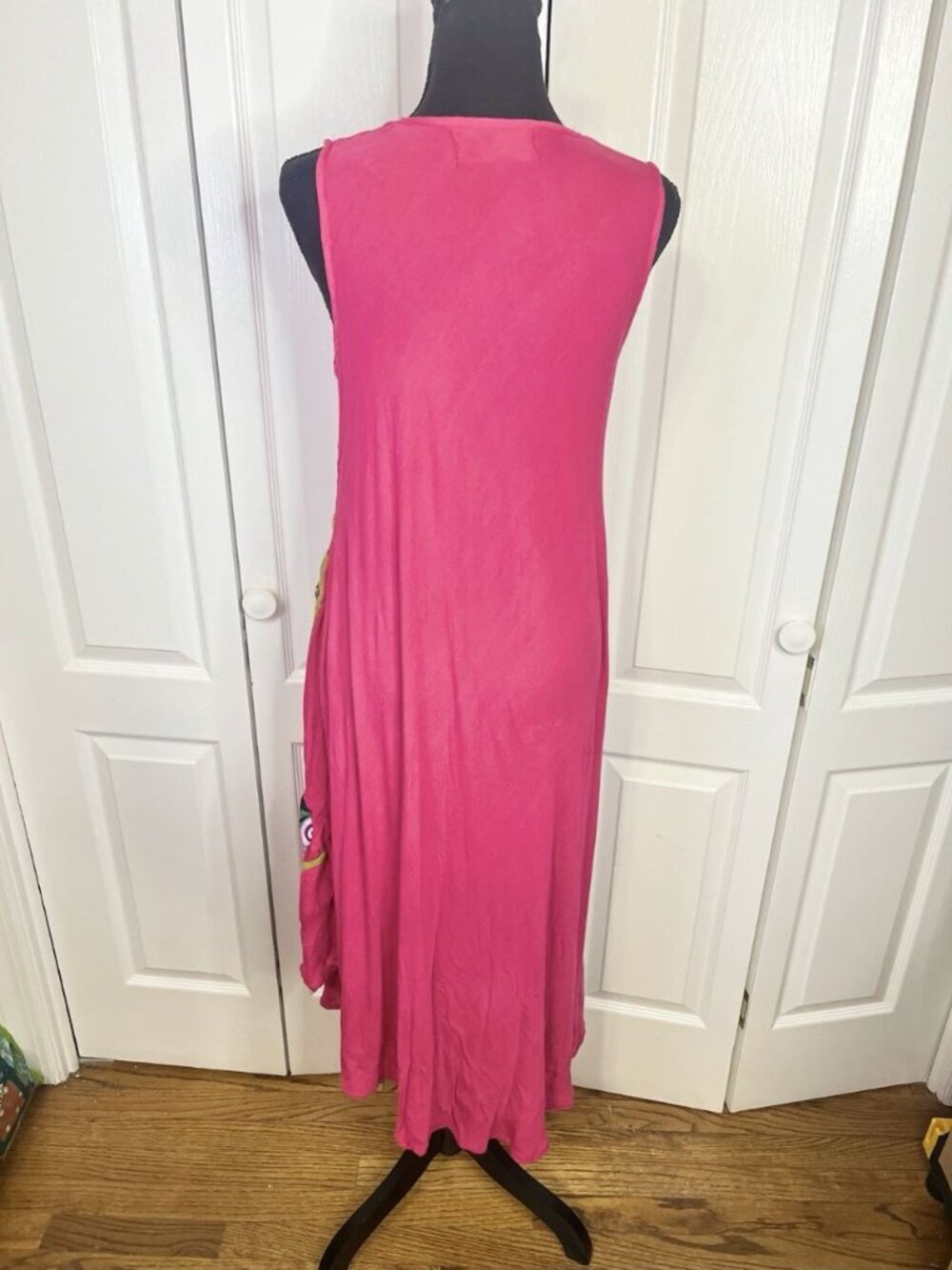 Junglee Billee Free Size Pink Embroidered Boho Dress Artsy Resort Applique Maxi - Picture 6 of 9